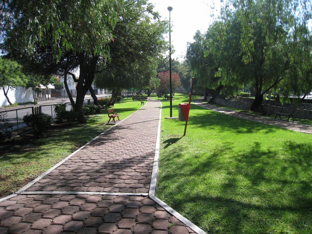 2011 Queretaro MX Half Marathon 260.JPG - The 2011 Queretaro Marathon on October 9. I was in town and was able to run the 21K, or 13.1 mile half marathon. The street just outside the Alamos House. This is the start of the very nice running area.